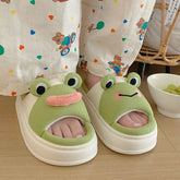 Frog Shhhandals Slippers | Unisex Linen Waffle Knit Plush Animal Slides | Multiple Sizes Simple Showcase